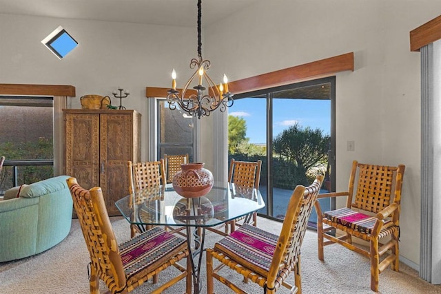 2842 Fonts Point Dr, Borrego Springs, CA 92004 - carpeted dining space featuring a chandelier