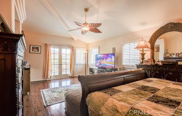 2034 Virazon Dr, La Habra Heights, CA 90631 - bedroom with ceiling fan, dark hardwood / wood-style flooring, french doors, and multiple windows