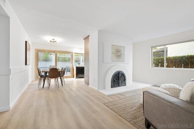 living room with light hardwood / wood-style flooring