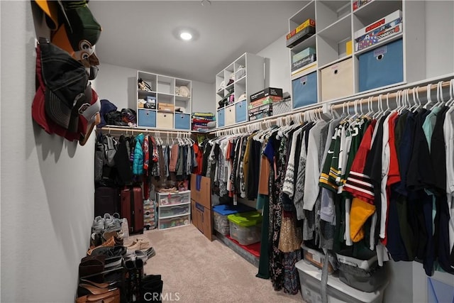 walk in closet with carpet