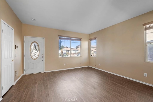 foyer entrance featuring dark hardwood / wood-style floors