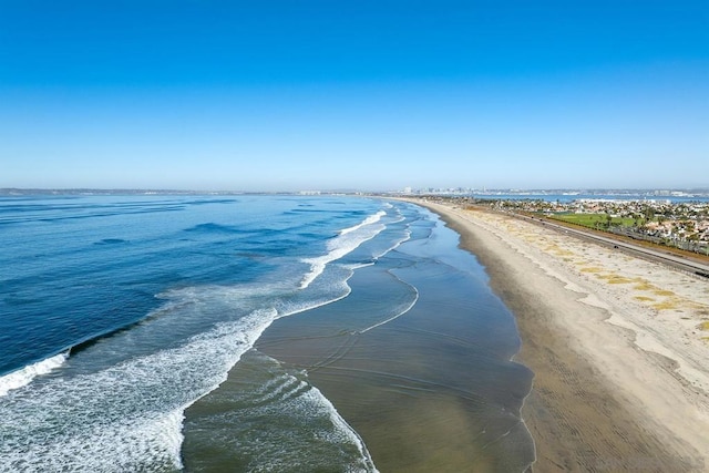 view of water feature featuring a beach view