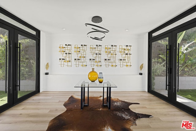 interior space featuring light hardwood / wood-style floors and french doors