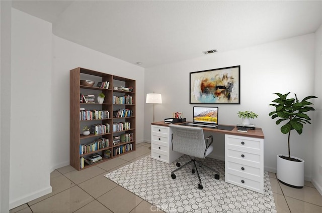 office space with light tile patterned flooring