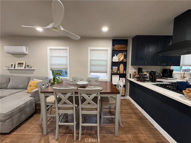 dining area with an AC wall unit