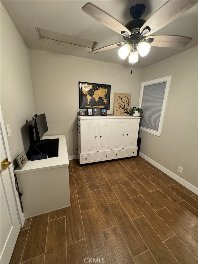 interior space featuring ceiling fan