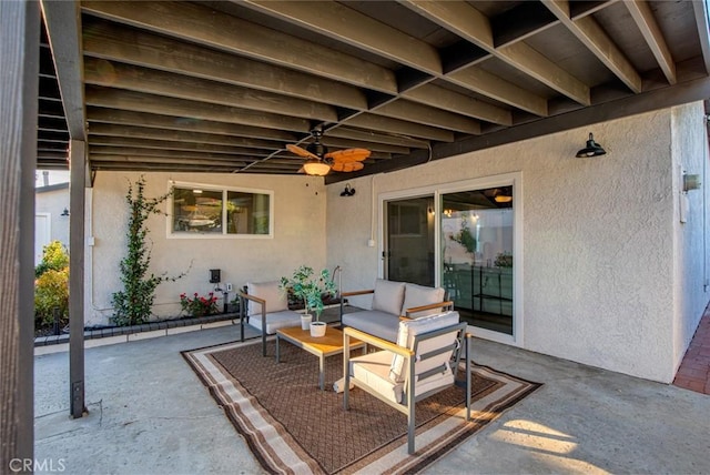 view of patio / terrace featuring an outdoor living space and ceiling fan