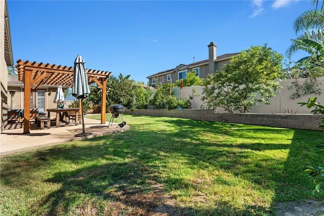 view of yard featuring a pergola and a patio