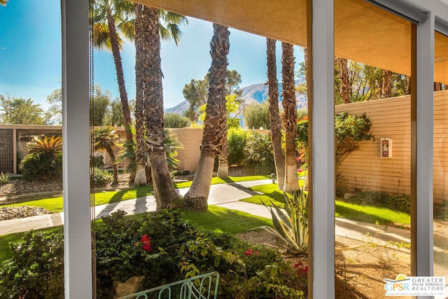 exterior space featuring a mountain view