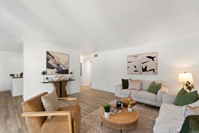 living room with hardwood / wood-style flooring