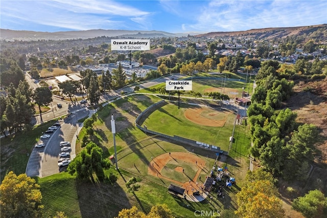 birds eye view of property featuring a mountain view