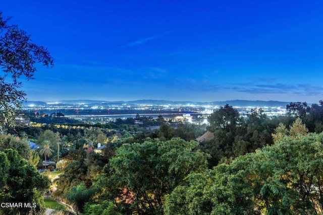 birds eye view of property with a mountain view