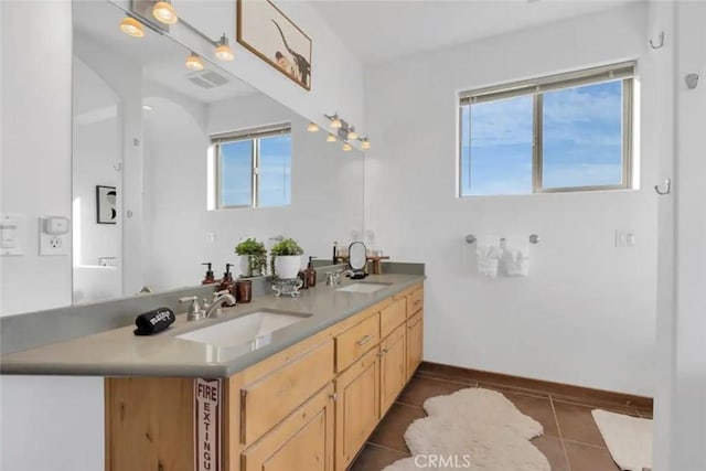 bathroom featuring tile patterned floors, plenty of natural light, and vanity