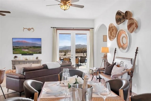 interior space featuring ceiling fan