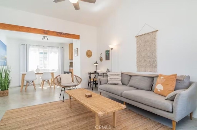 living room with ceiling fan