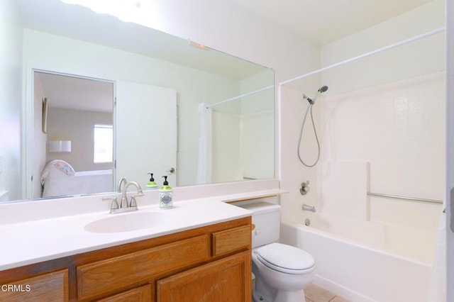 full bathroom featuring tile patterned flooring, vanity, shower / tub combo, and toilet