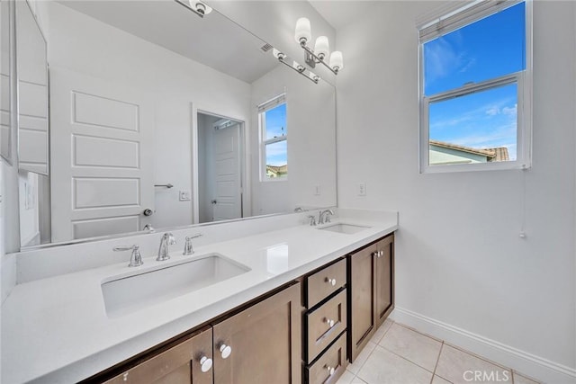 bathroom featuring vanity, tile patterned floors, and a wealth of natural light