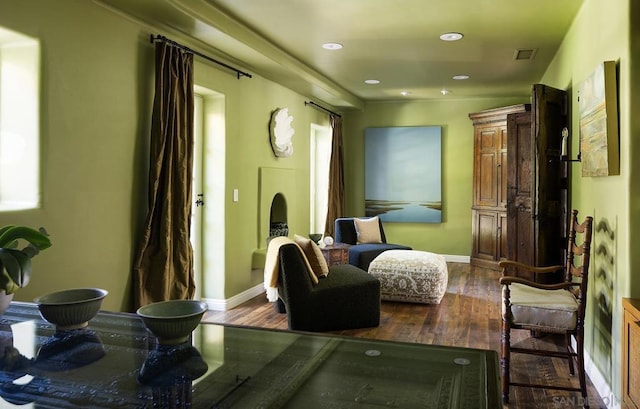 living area featuring dark hardwood / wood-style flooring