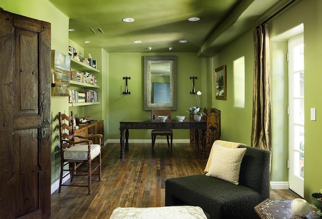 interior space with dark wood-type flooring