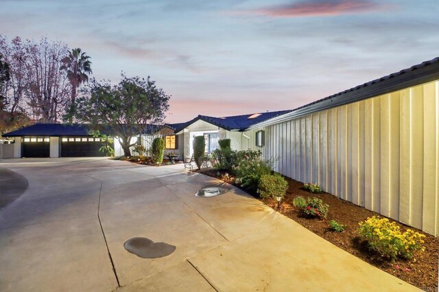 exterior space featuring a garage