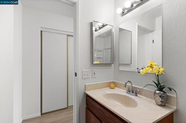 bathroom featuring hardwood / wood-style floors and vanity