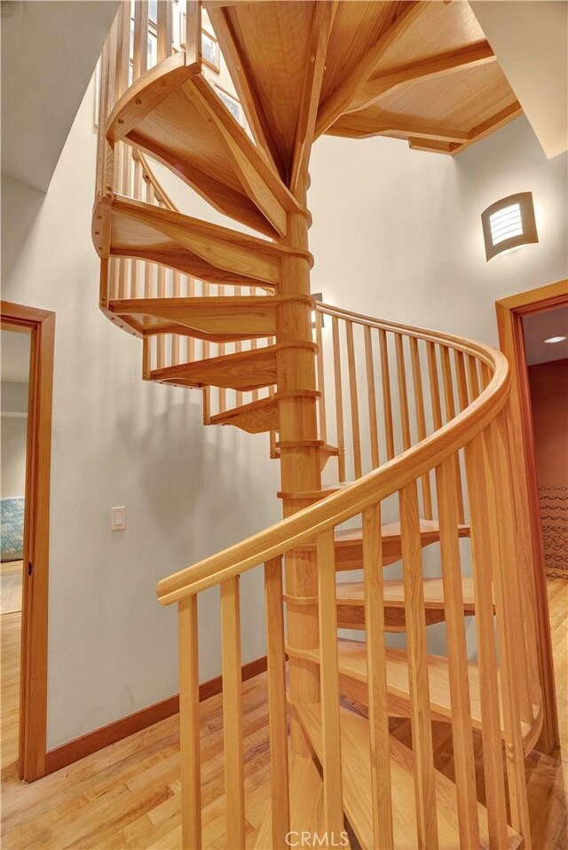 stairs with hardwood / wood-style floors