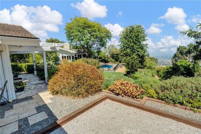 view of yard with a patio area and a pergola