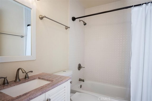 full bathroom featuring vanity, toilet, and shower / tub combo with curtain