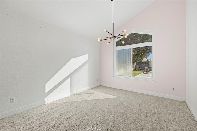 bonus room with light carpet, a chandelier, and lofted ceiling