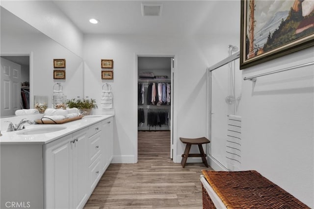 bathroom with vanity and wood-type flooring