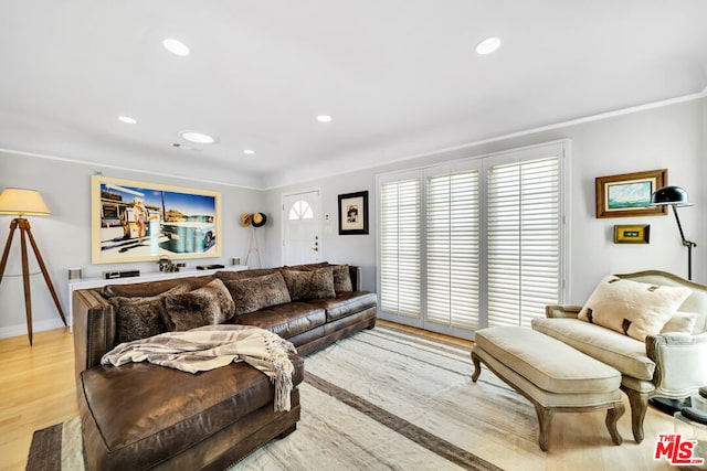 living room featuring light wood-type flooring