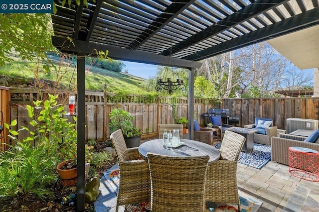 view of patio / terrace with a pergola and outdoor lounge area