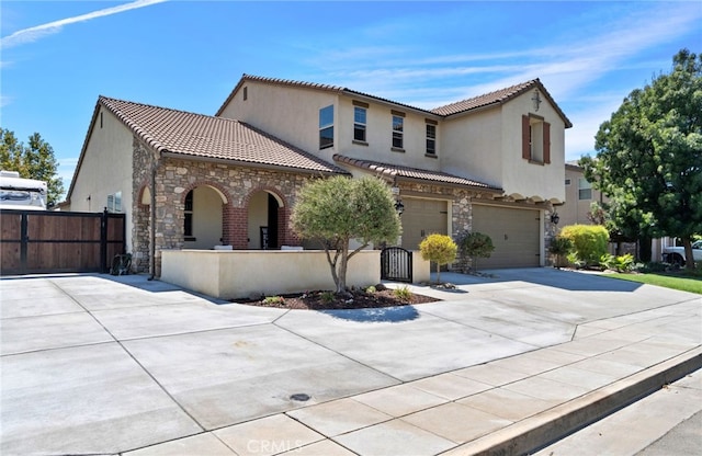 mediterranean / spanish-style home with a porch and a garage