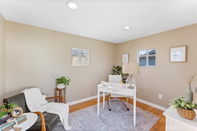 home office featuring light hardwood / wood-style flooring