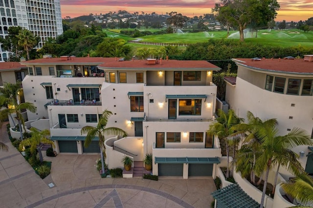 exterior space with a garage