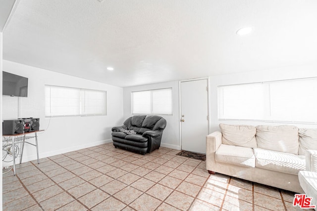 living room with lofted ceiling