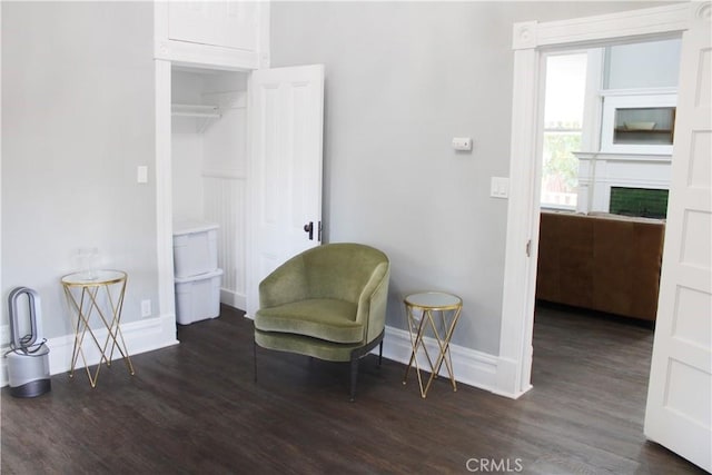 living area with dark wood-type flooring