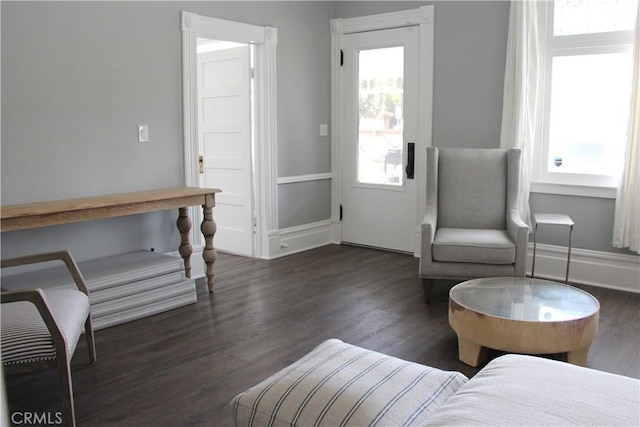 living area featuring dark wood-type flooring