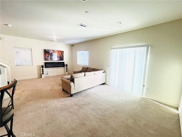 living room featuring carpet