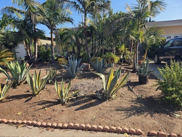 view of yard with a garage