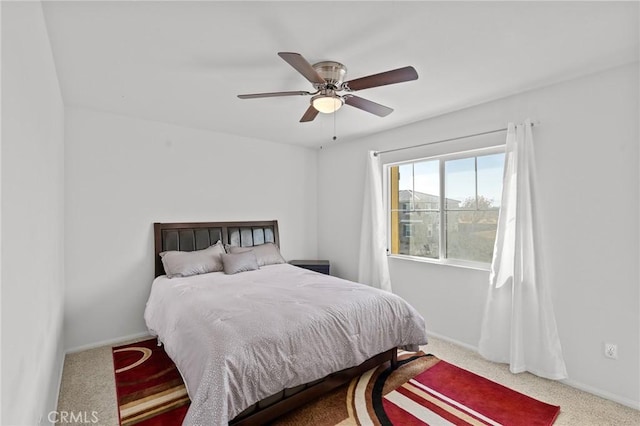 bedroom featuring carpet flooring and ceiling fan