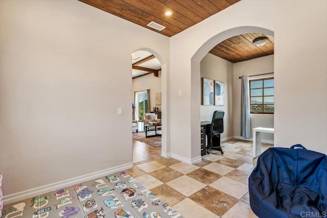 interior space featuring wood ceiling