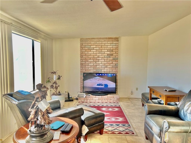 living room with light tile patterned flooring