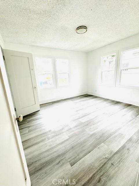 spare room featuring light wood-type flooring, a textured ceiling, and a wealth of natural light