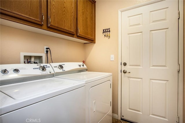 laundry area with cabinet space and separate washer and dryer