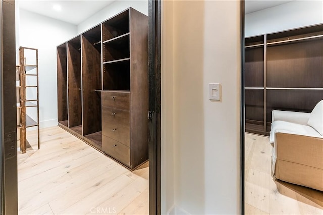 bathroom with hardwood / wood-style floors