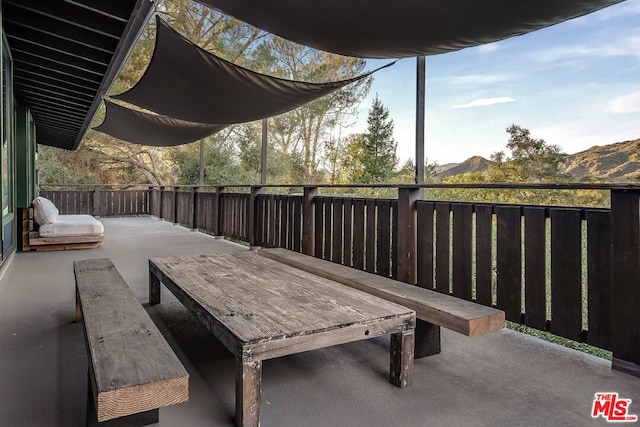 view of patio with a mountain view