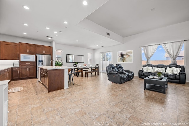 living room with sink