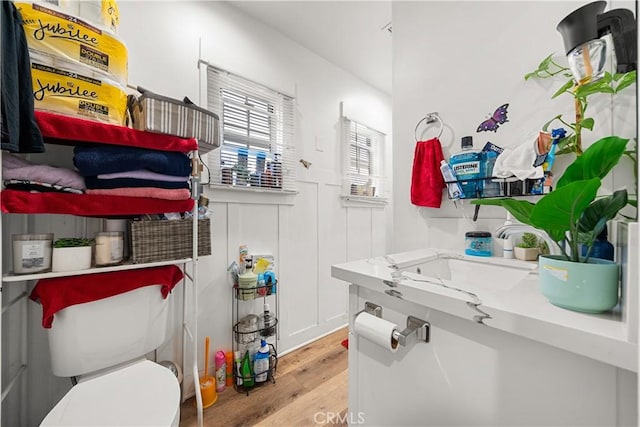 bathroom with hardwood / wood-style floors and sink