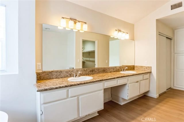 bathroom featuring hardwood / wood-style flooring and vanity